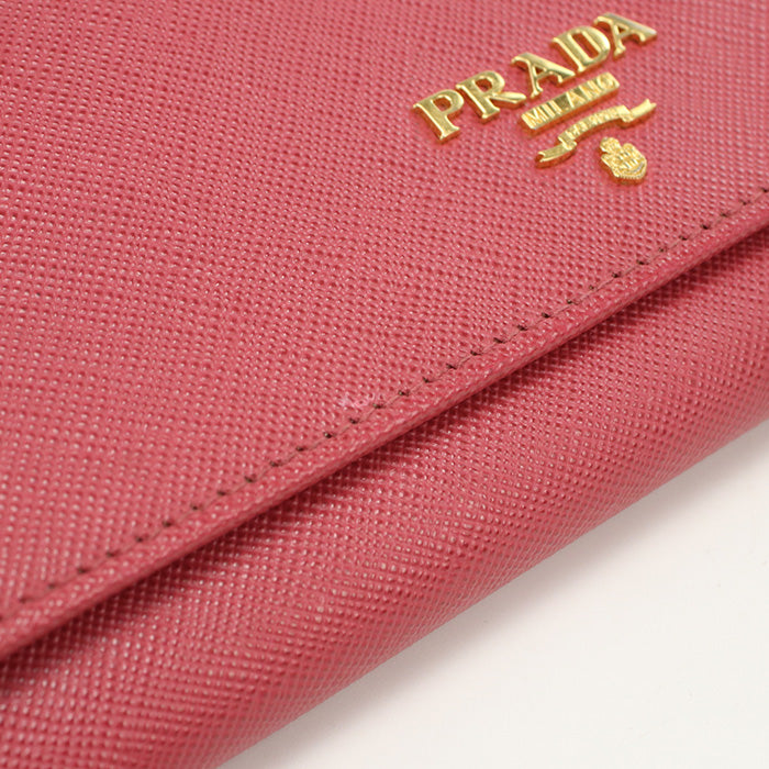 PRADA Saffiano Leather Chain Wallet - Pink