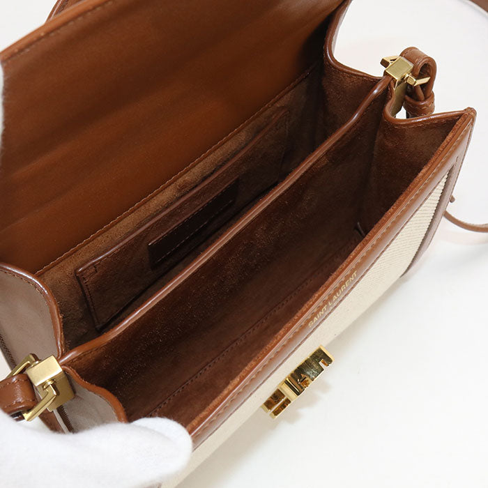 SAINT LAURENT Cassandra Canvas Leather Hand Bag - Brown × Beige
