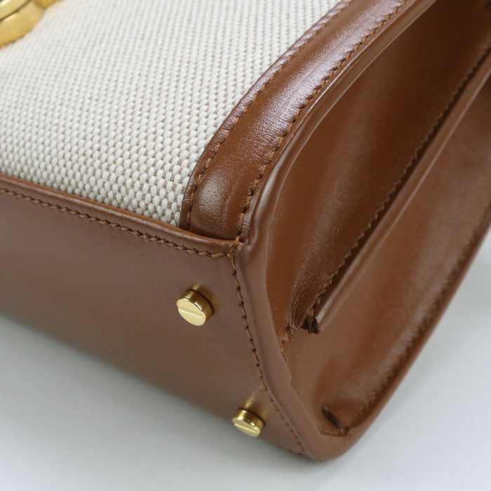 SAINT LAURENT Cassandra Canvas Leather Hand Bag - Brown × Beige