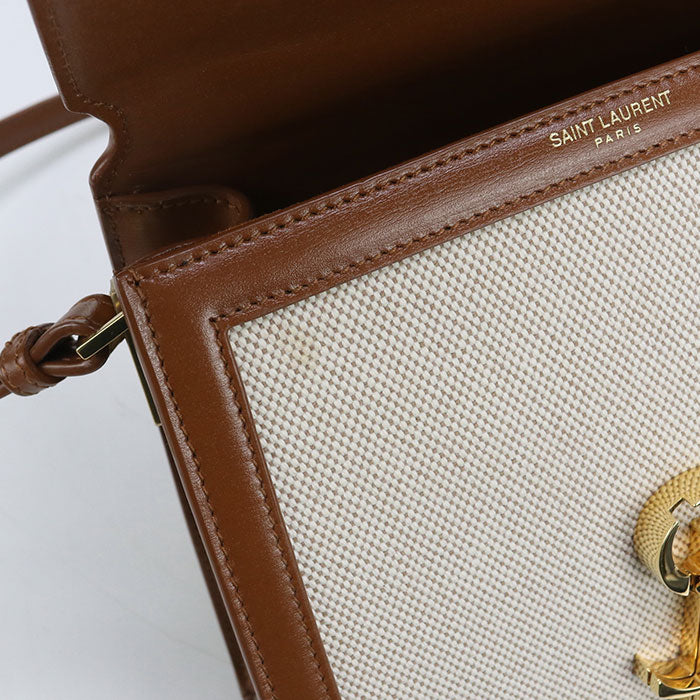 SAINT LAURENT Cassandra Canvas Leather Hand Bag - Brown × Beige