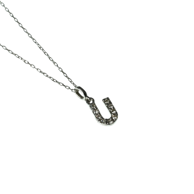 K18 White Gold U Pendant Necklace