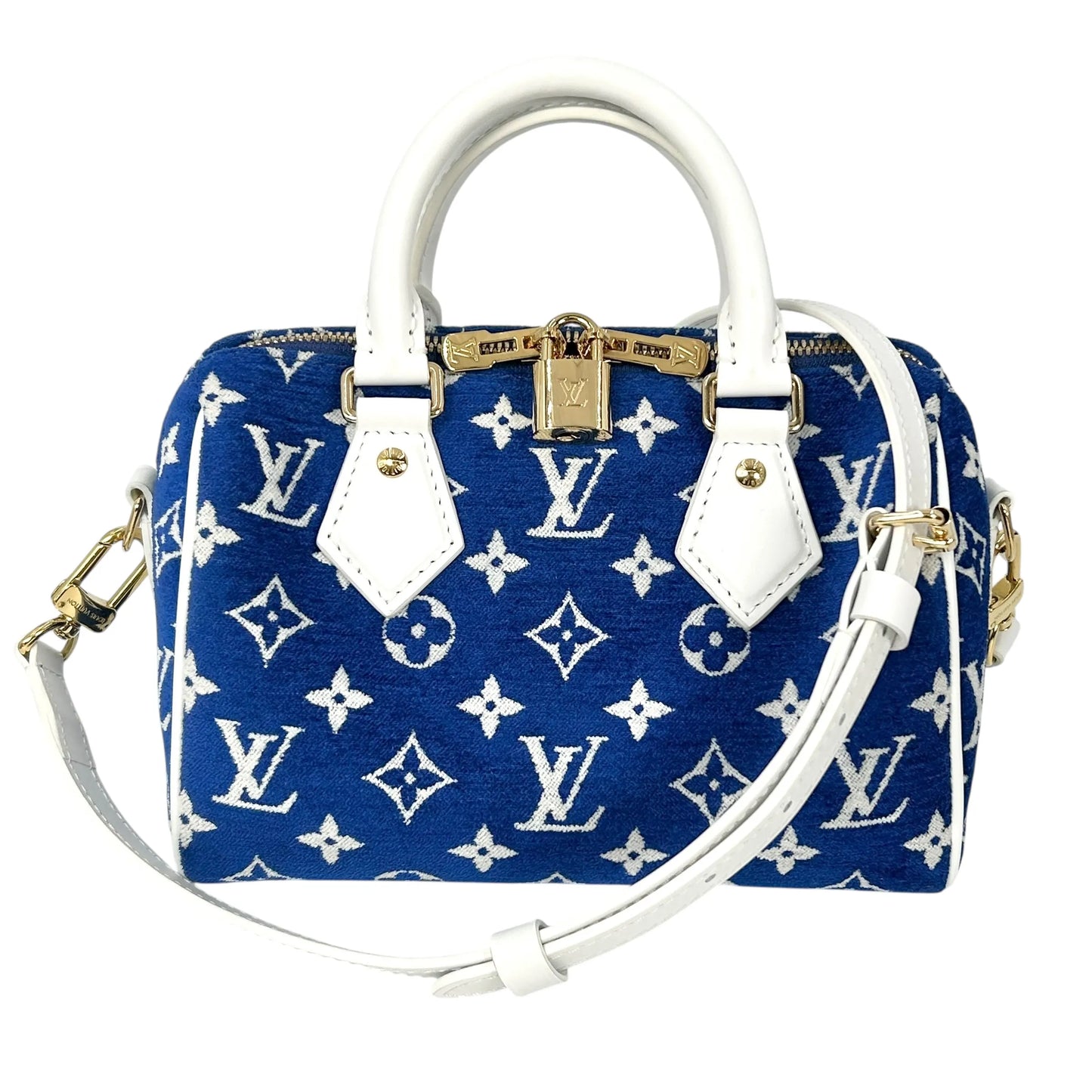 Louis Vuitton Speedy 20 Bandouliere Velvet Hand Bag Shoulder Bag - Blue White
