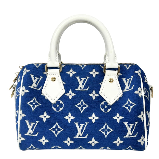 Louis Vuitton Speedy 20 Bandouliere Velvet Hand Bag Shoulder Bag - Blue White