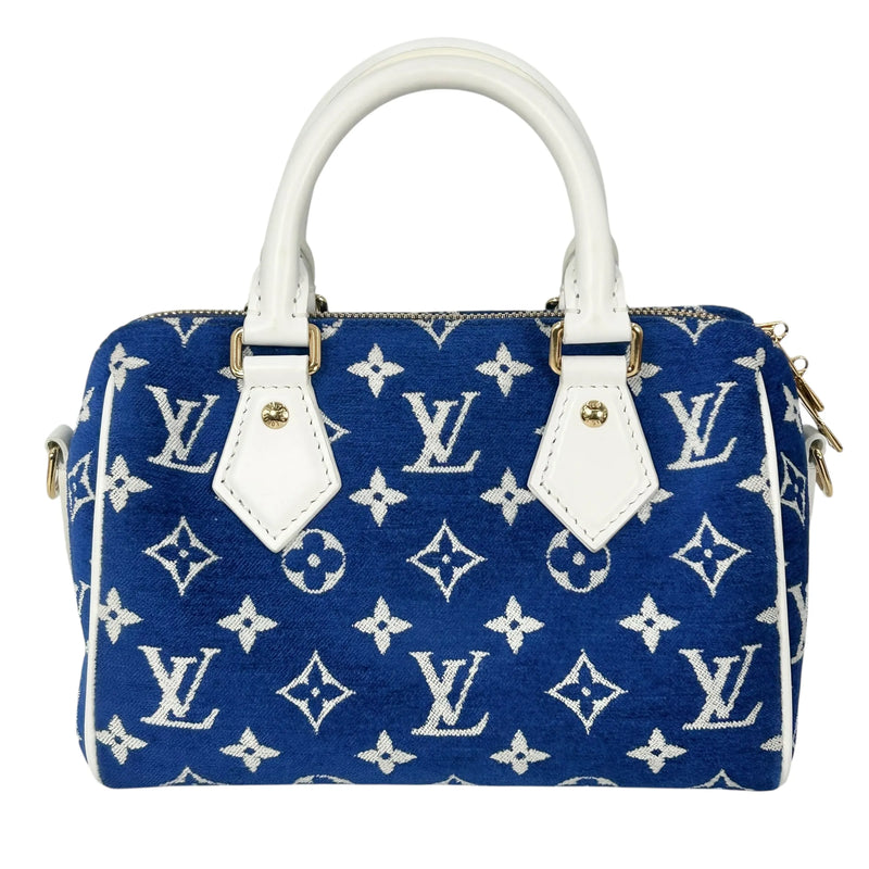 Louis Vuitton Speedy 20 Bandouliere Velvet Hand Bag Shoulder Bag - Blue White