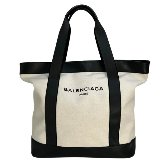 BALENCIAGA Canvas Navy Tote Bag - Cream Black