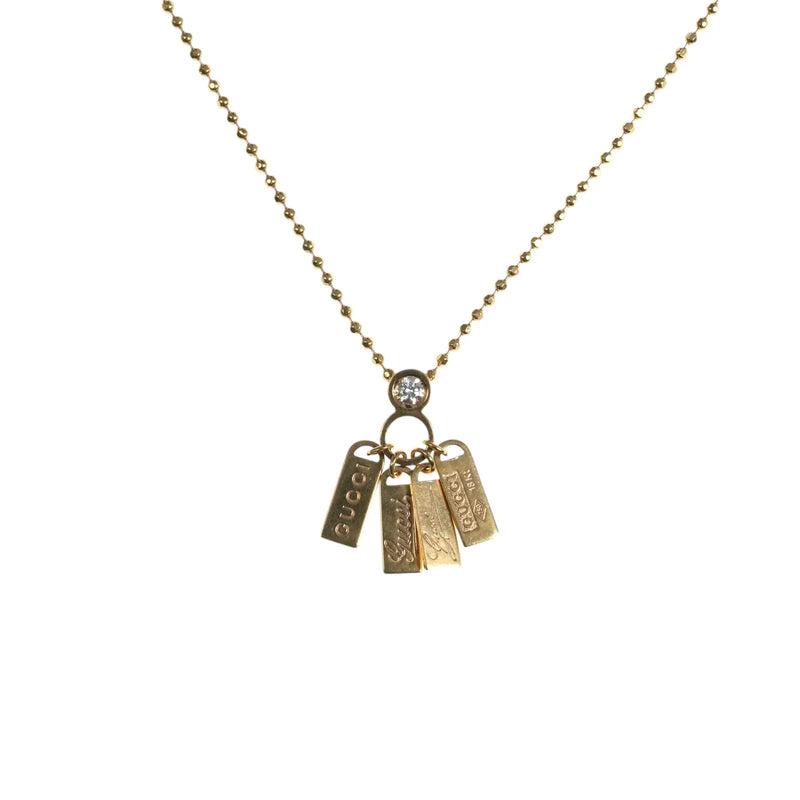 GUCCI Logo Plate 1P Diamond Necklace 18K