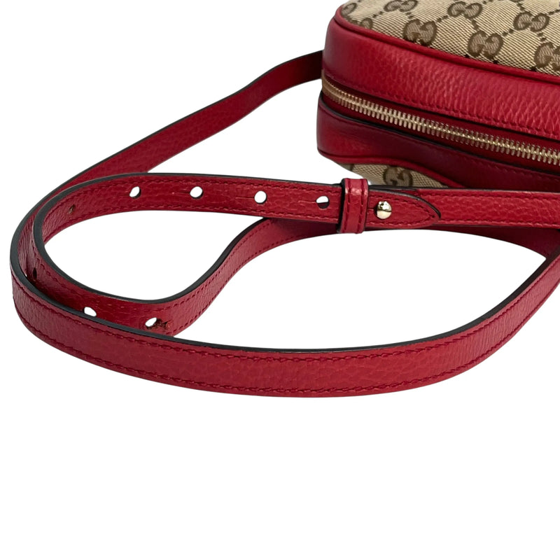 GUCCI GG Canvas and Leather Shoulder Bag - Red