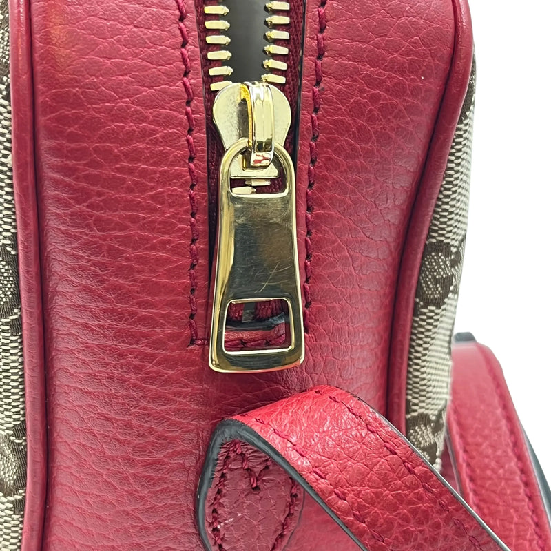 GUCCI GG Canvas and Leather Shoulder Bag - Red