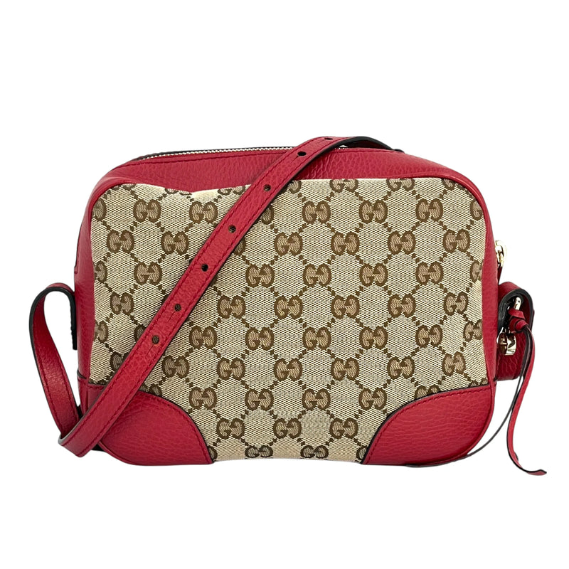 GUCCI GG Canvas and Leather Shoulder Bag - Red