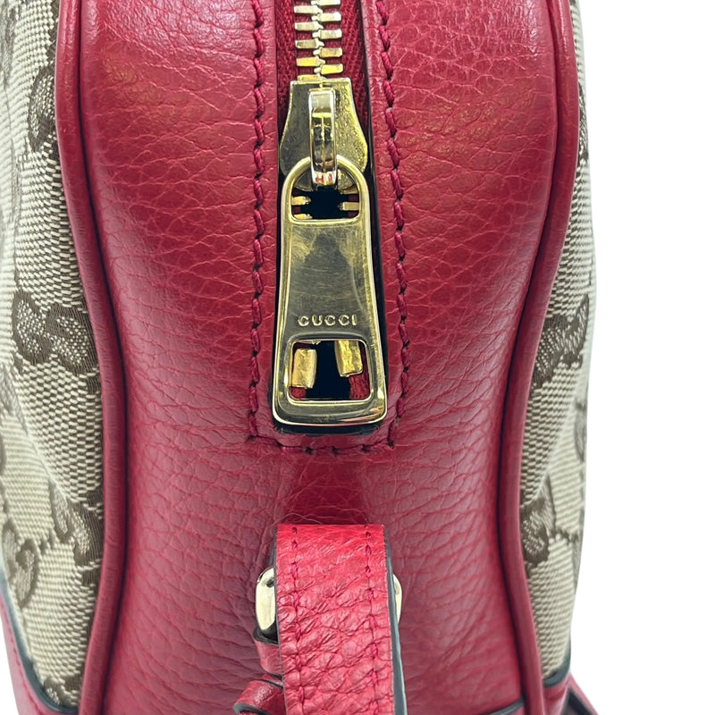 GUCCI GG Canvas and Leather Shoulder Bag - Red