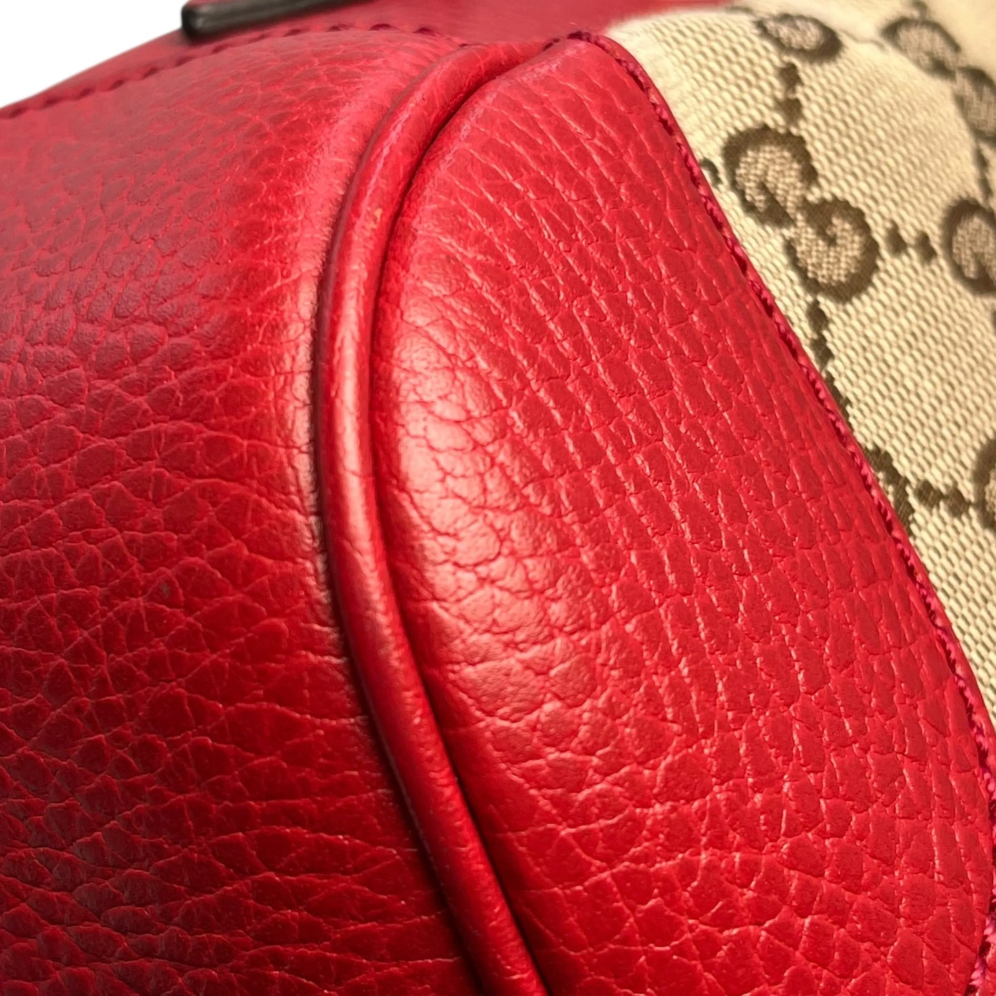 GUCCI GG Canvas and Leather Shoulder Bag - Red
