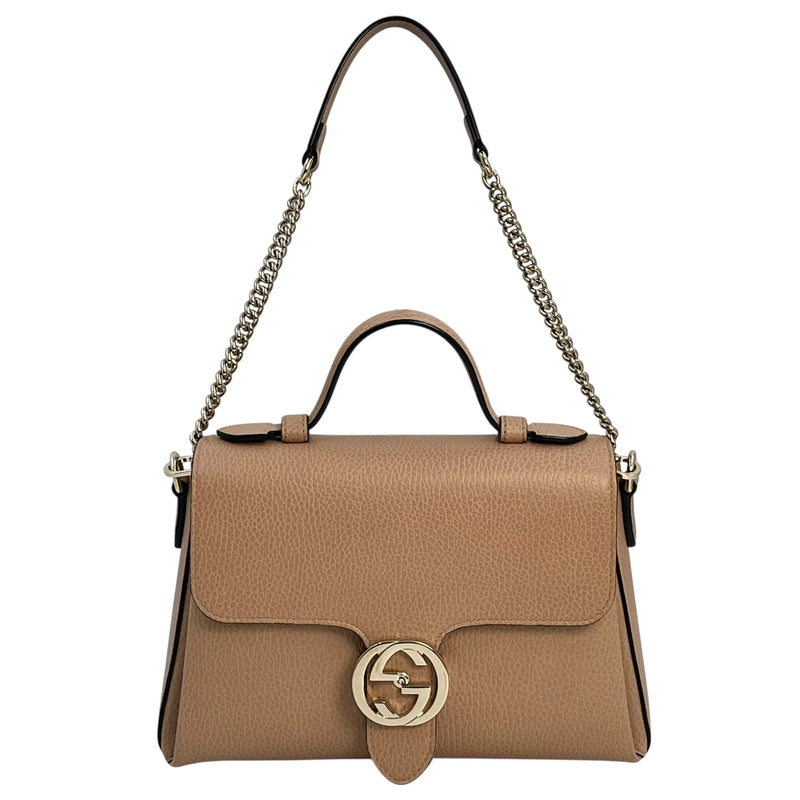 GUCCI Interloking G Chain Shoulder Bag Hand Bag - Beige