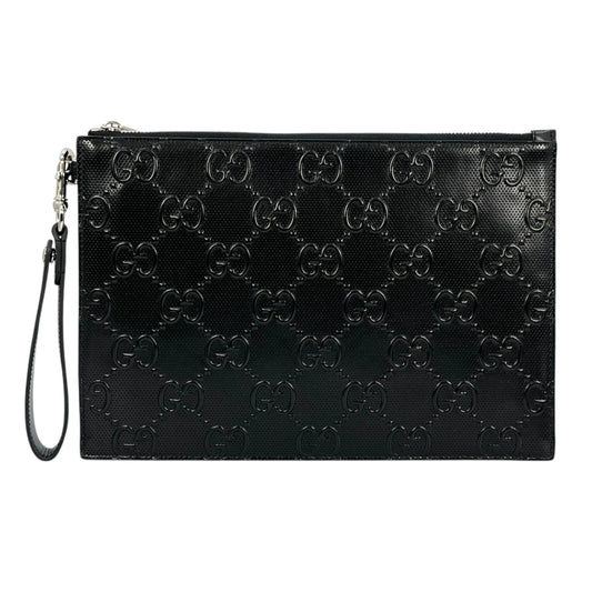 GUCCI GG Imprime Leather Clutch Bag Wallet - Black