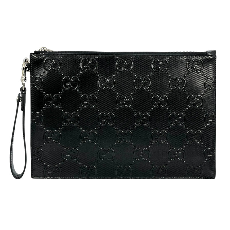 GUCCI GG Imprime Leather Clutch Bag Wallet - Black