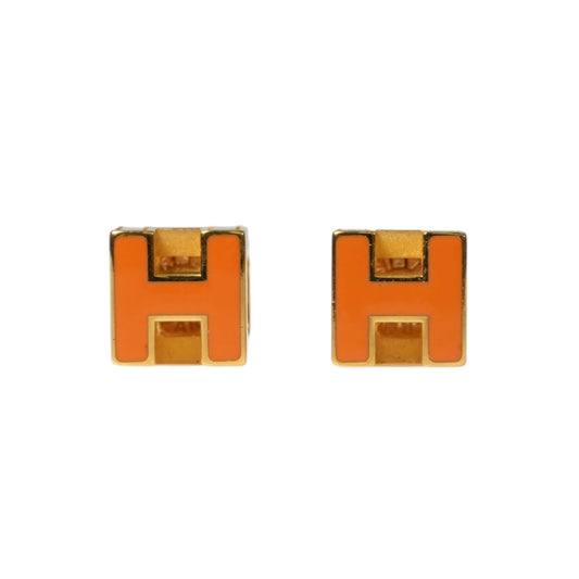 HERMES Cage d' H Cube Earring Orange
