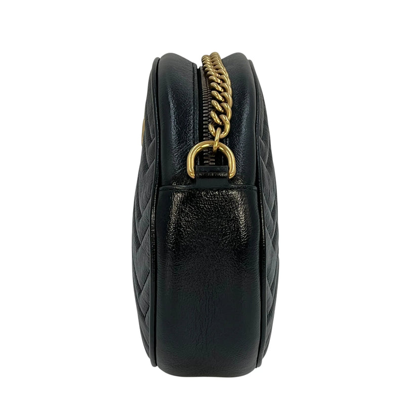 GUCCI GG Marmont Mini Round Chain Shoulder Bag - Black