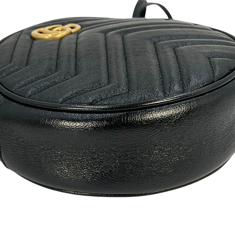 GUCCI GG Marmont Mini Round Chain Shoulder Bag - Black