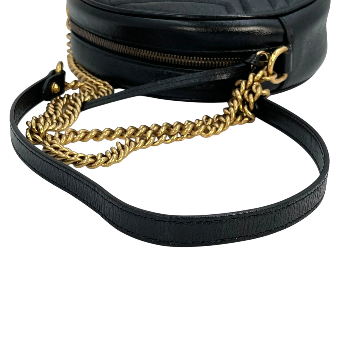 GUCCI GG Marmont Mini Round Chain Shoulder Bag - Black