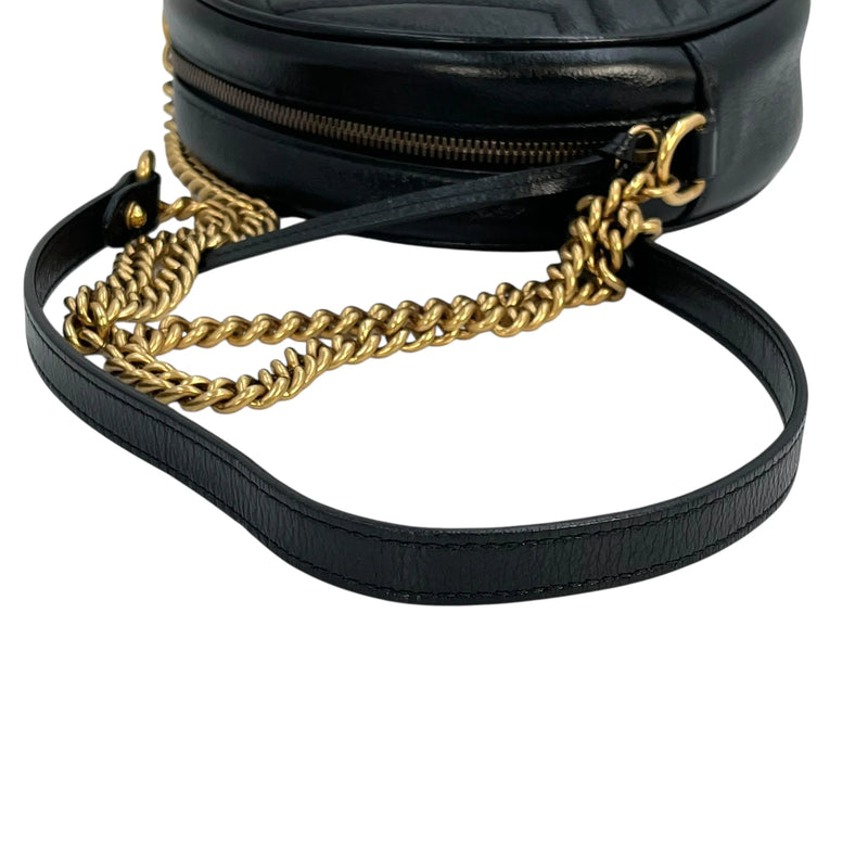 GUCCI GG Marmont Mini Round Chain Shoulder Bag - Black