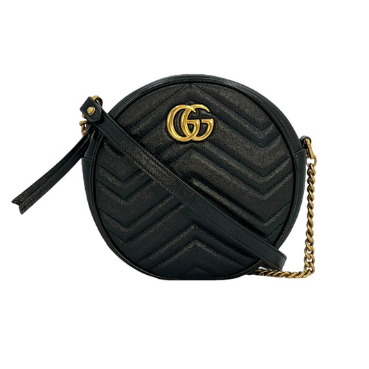 GUCCI GG Marmont Mini Round Chain Shoulder Bag - Black