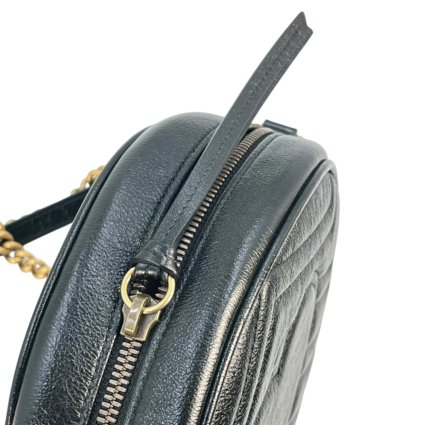 GUCCI GG Marmont Mini Round Chain Shoulder Bag - Black