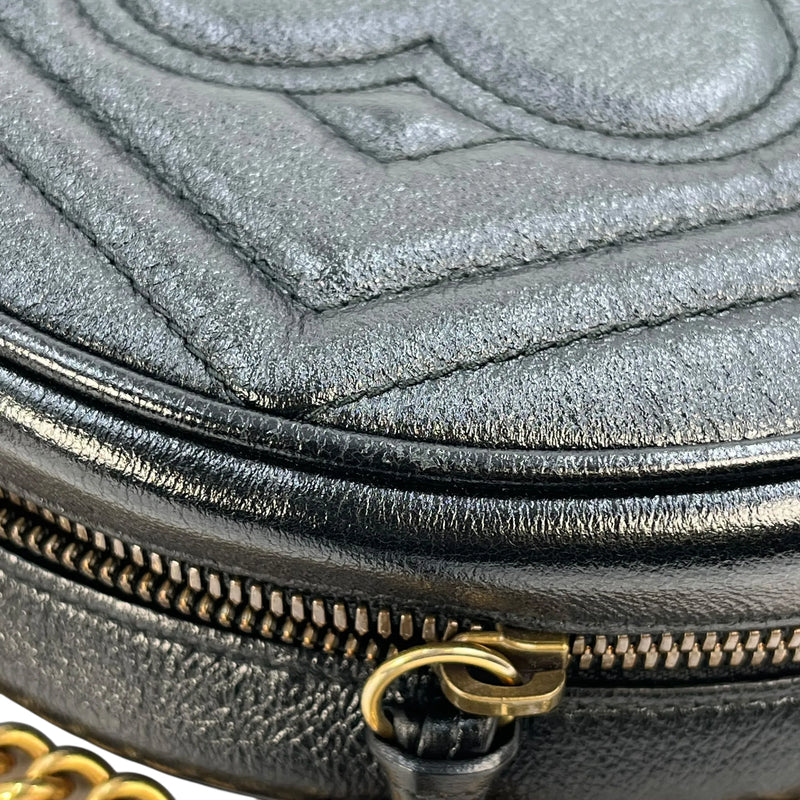 GUCCI GG Marmont Mini Round Chain Shoulder Bag - Black