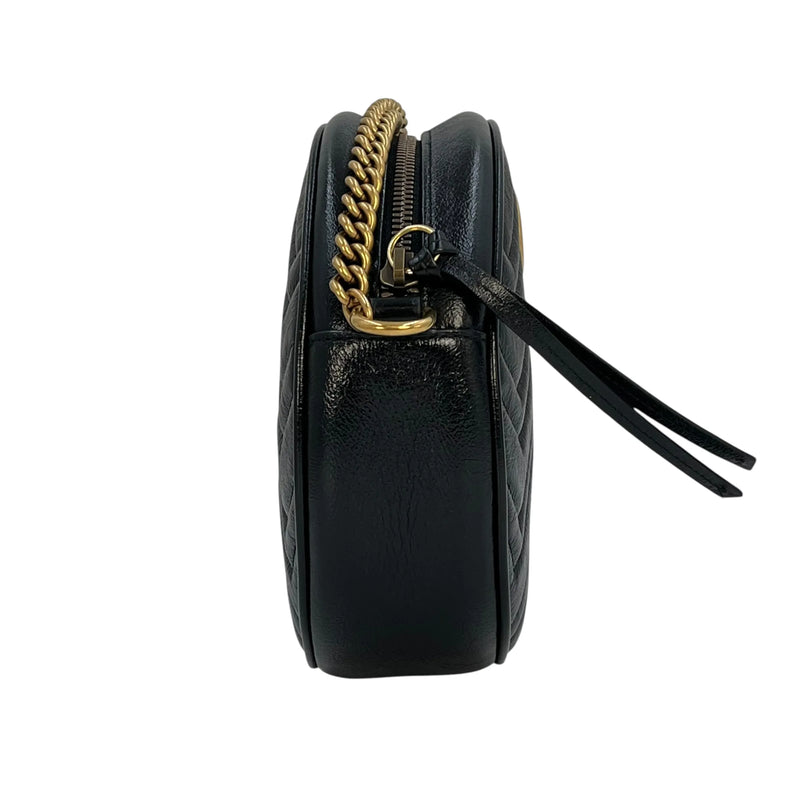 GUCCI GG Marmont Mini Round Chain Shoulder Bag - Black