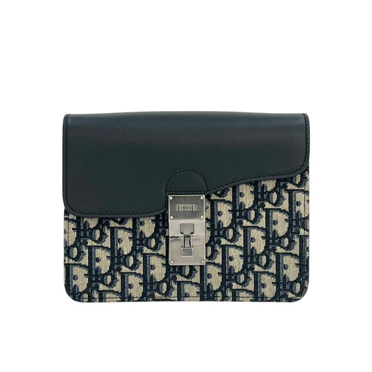 Dior Oblique Canvas × Leather Body Bag Shoulder Bag - Black