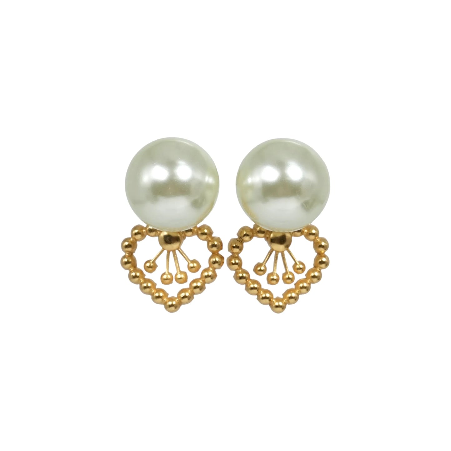 Dior Tribales Earring Gold Finish Metal with White Resin Pearls - Heart