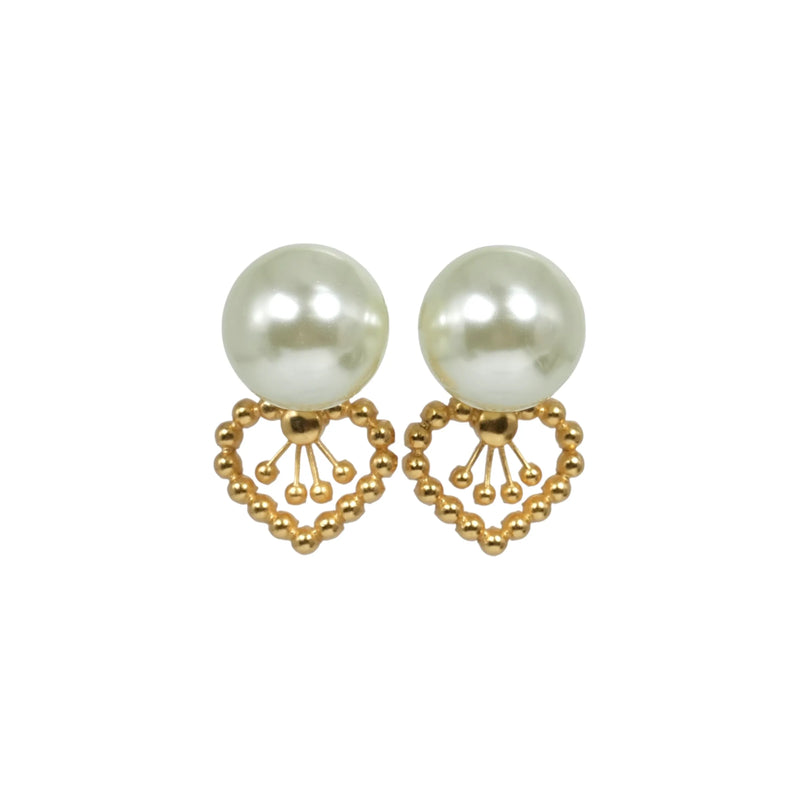 Dior Tribales Earring Gold Finish Metal with White Resin Pearls - Heart