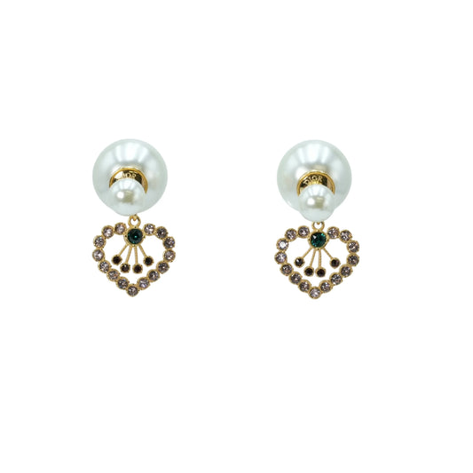 Dior Tribales Earring Gold Finish Metal with White Resin Pearls - Heart