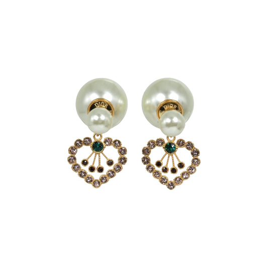 Dior Tribales Earring Gold Finish Metal with White Resin Pearls - Heart
