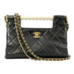 CHANEL Pearl Handle Leather Hand Bag - Black