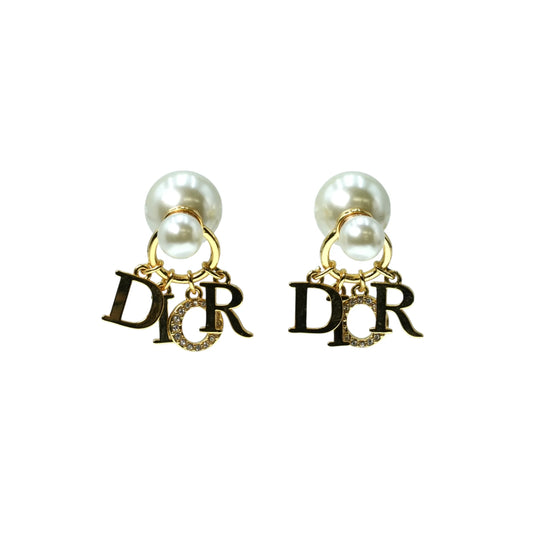 Dior Fake Pearl Rhinestone Tribal Earring - Gold Plated