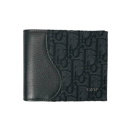 Dior Saddle Oblique Jacquard Calfskin Compact Wallet - Black 