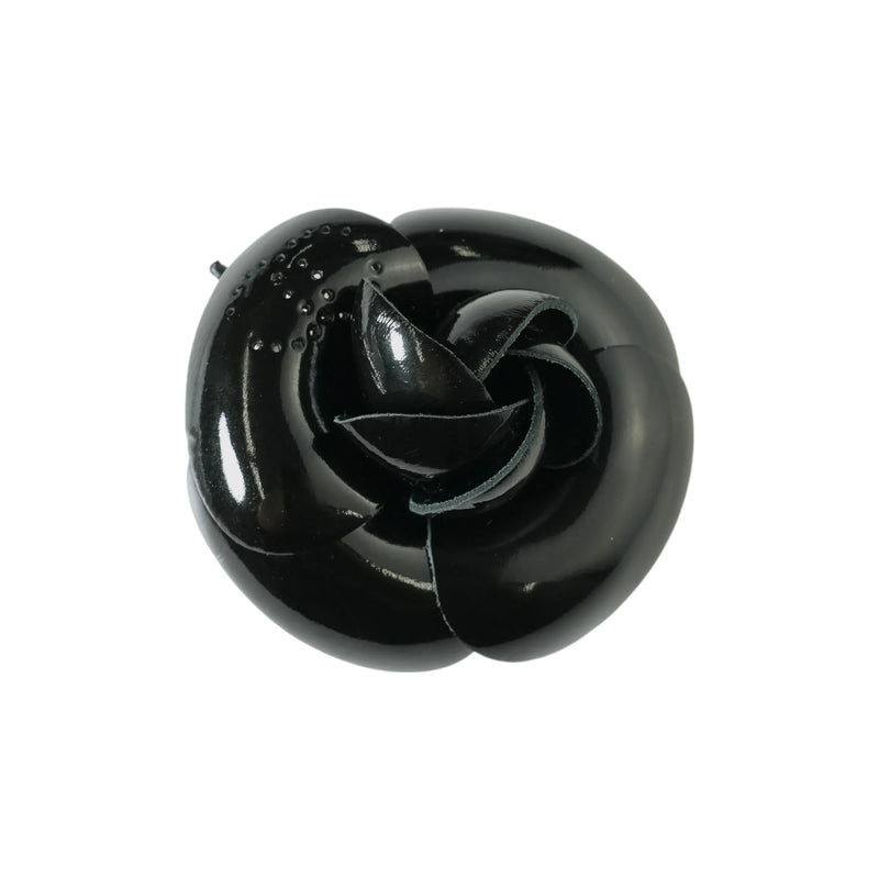 CHANEL Camellia Motif Brooch Enamel - Black