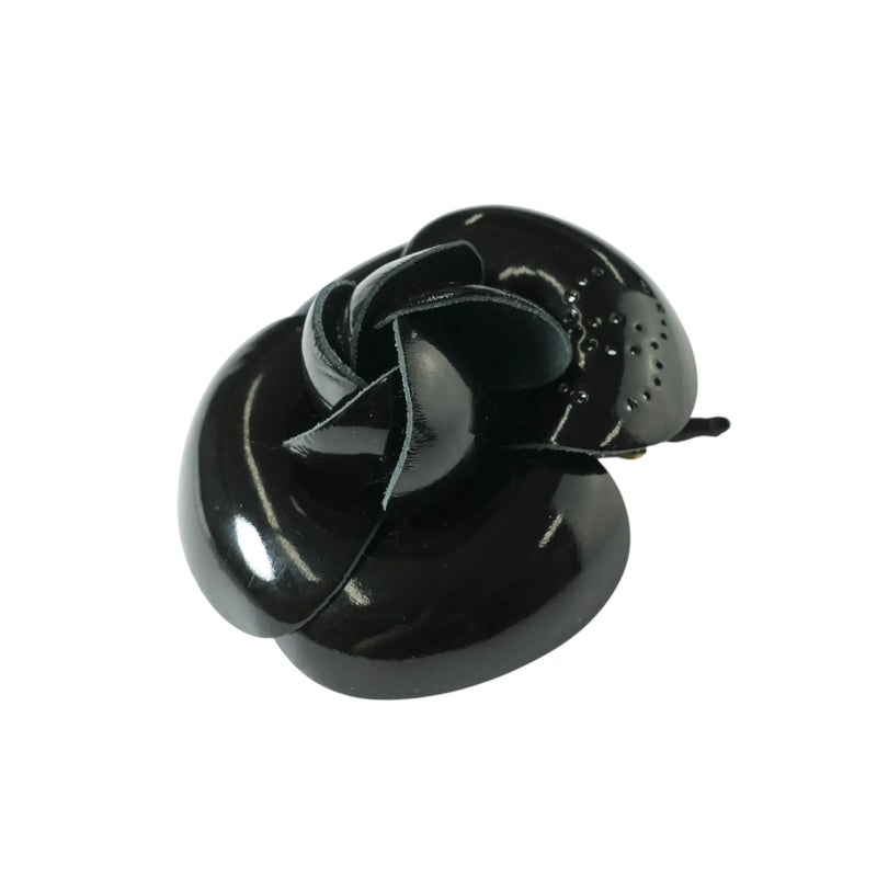 CHANEL Camellia Motif Brooch Enamel - Black
