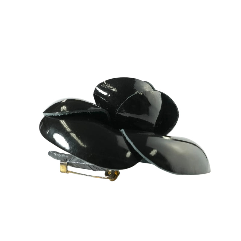 CHANEL Camellia Motif Brooch Enamel - Black