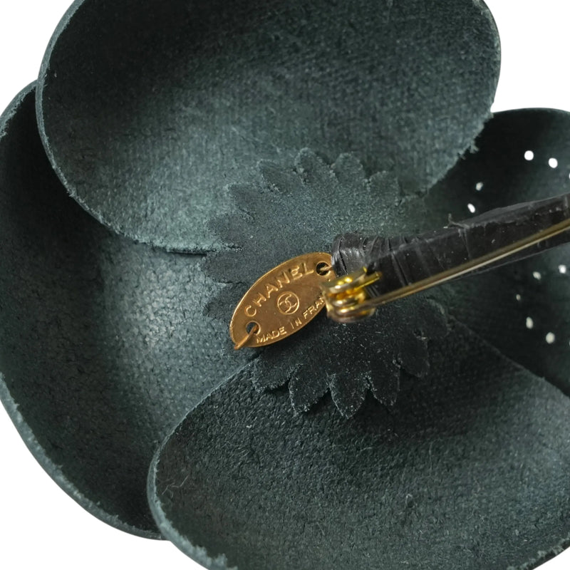 CHANEL Camellia Motif Brooch Enamel - Black