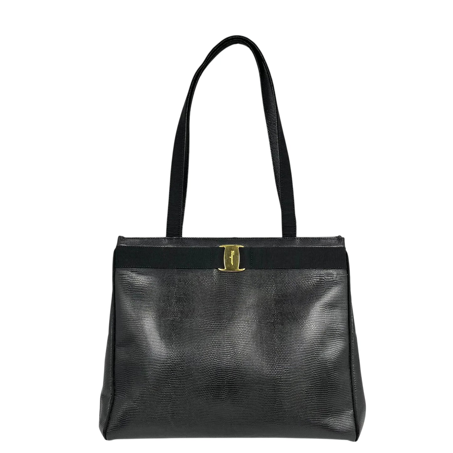 Ferragamo ボウ レザー トートバッグ ブラック