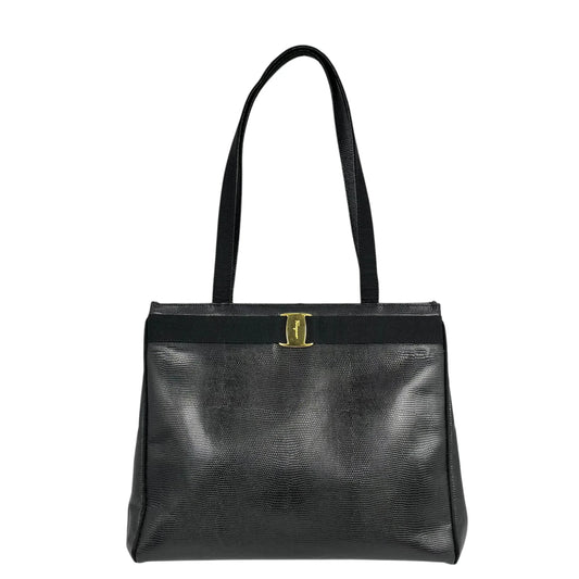 Ferragamo Bow Leather Tote Bag in Black 