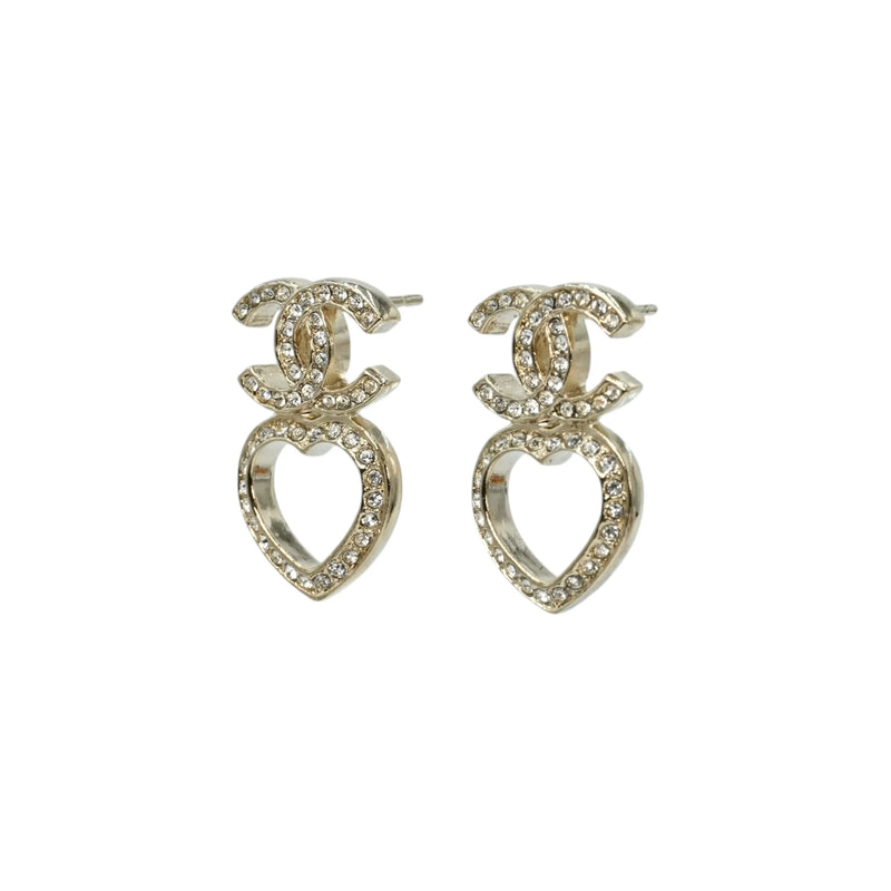 CHANEL Rhinestone CC Logo Heart Earring F23B - Gold Plated