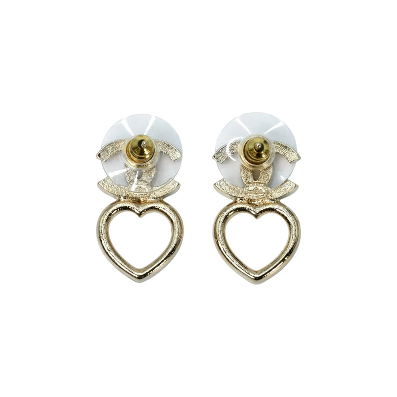 CHANEL Rhinestone CC Logo Heart Earring F23B - Gold Plated