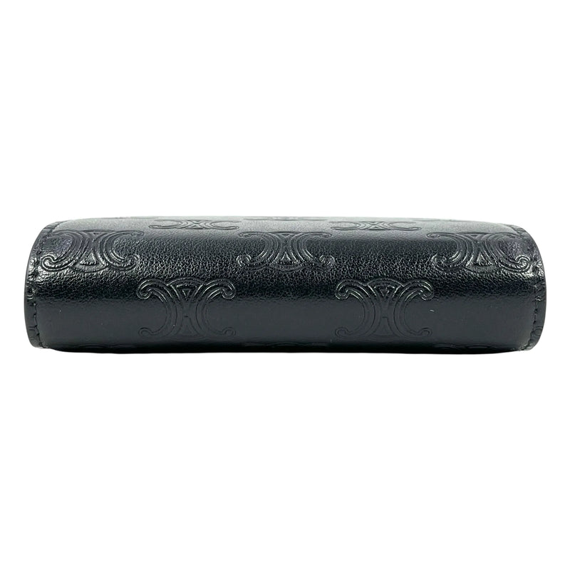 CELINE Triomphe Embossed Small Tri-fold Compact Wallet - Black