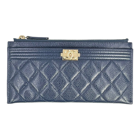 CHANEL Boy Chanel Materasse Caviarskin Long Wallet - Navy