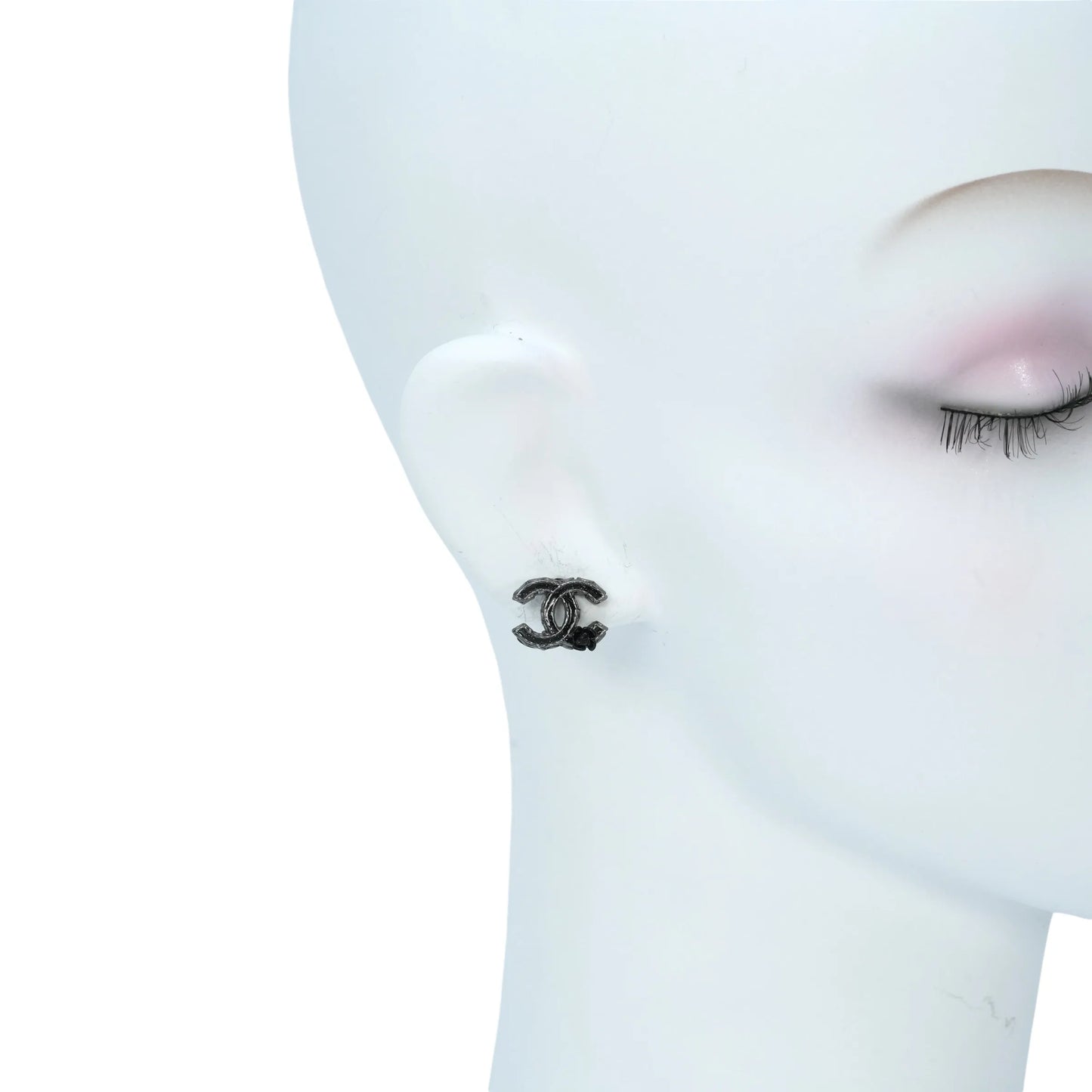 CHANEL Camellia Gunmetal Earring A12A - Black