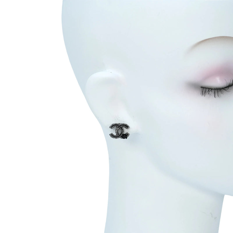CHANEL Camellia Gunmetal Earring A12A - Black