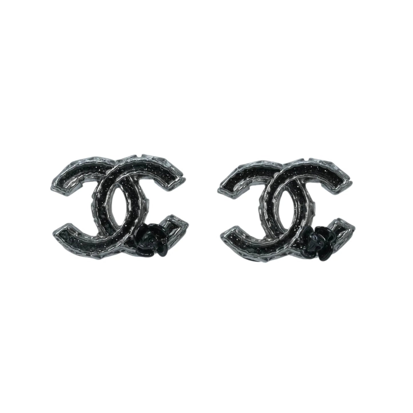 CHANEL Camellia Gunmetal Earring A12A - Black