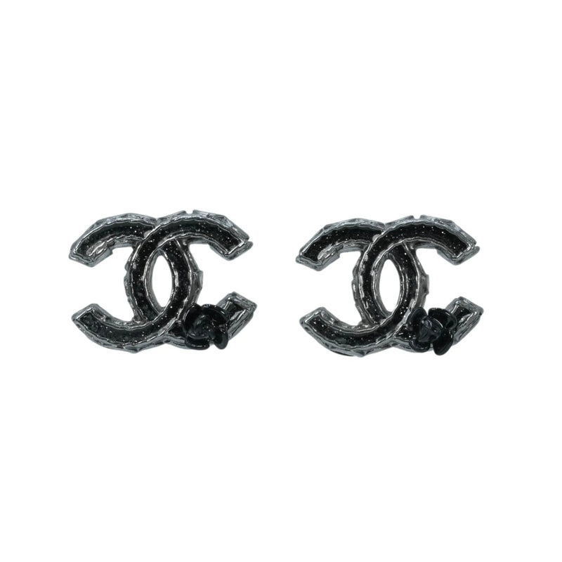 CHANEL Camellia Gunmetal Earring A12A - Black