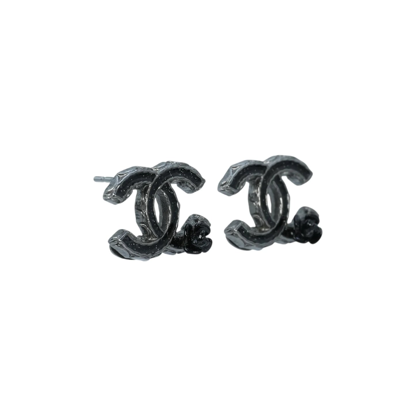 CHANEL Camellia Gunmetal Earring A12A - Black
